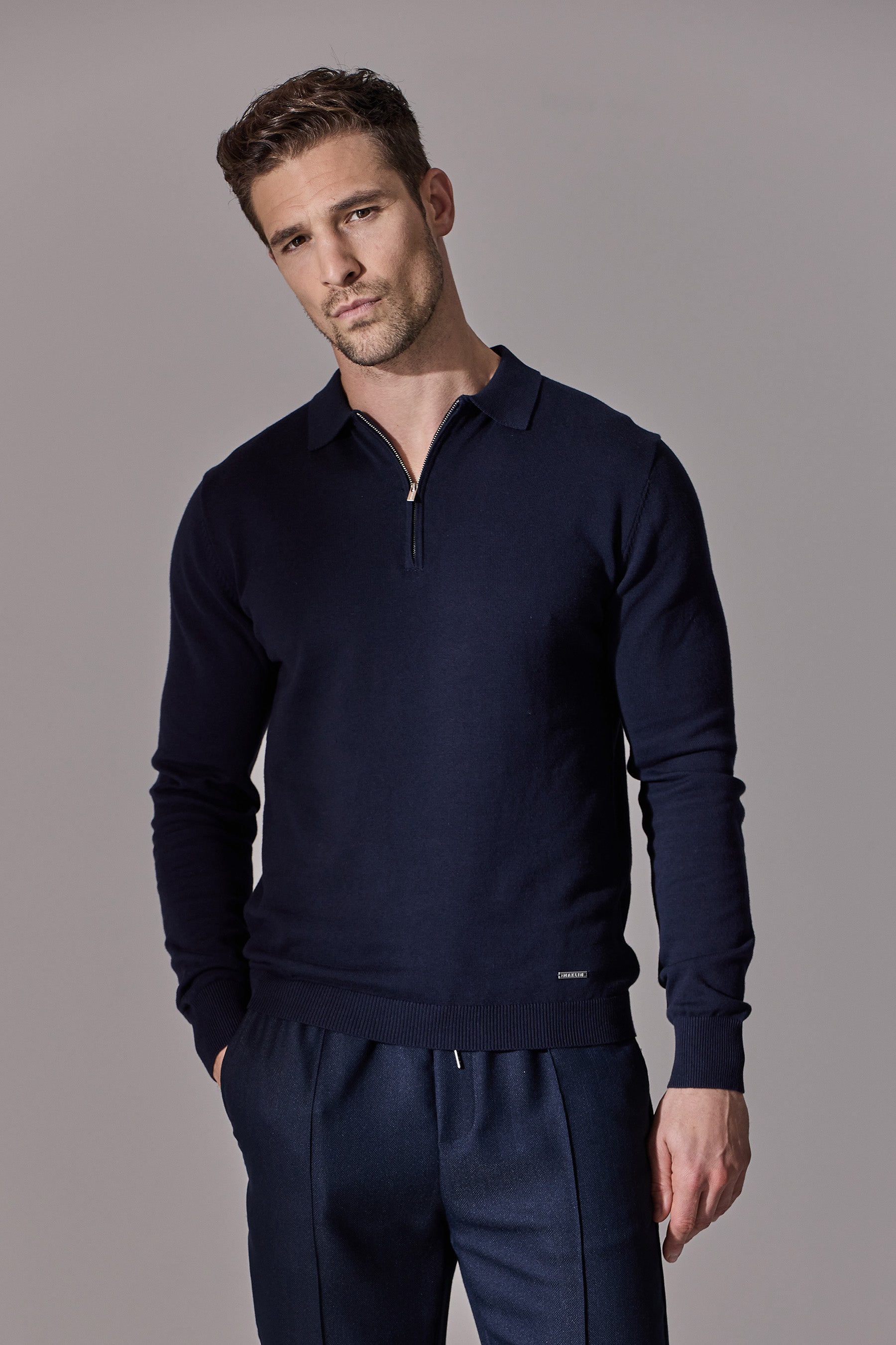 Long sleeve polo shirt for men with zip collar. Maklin Clothing menswear.