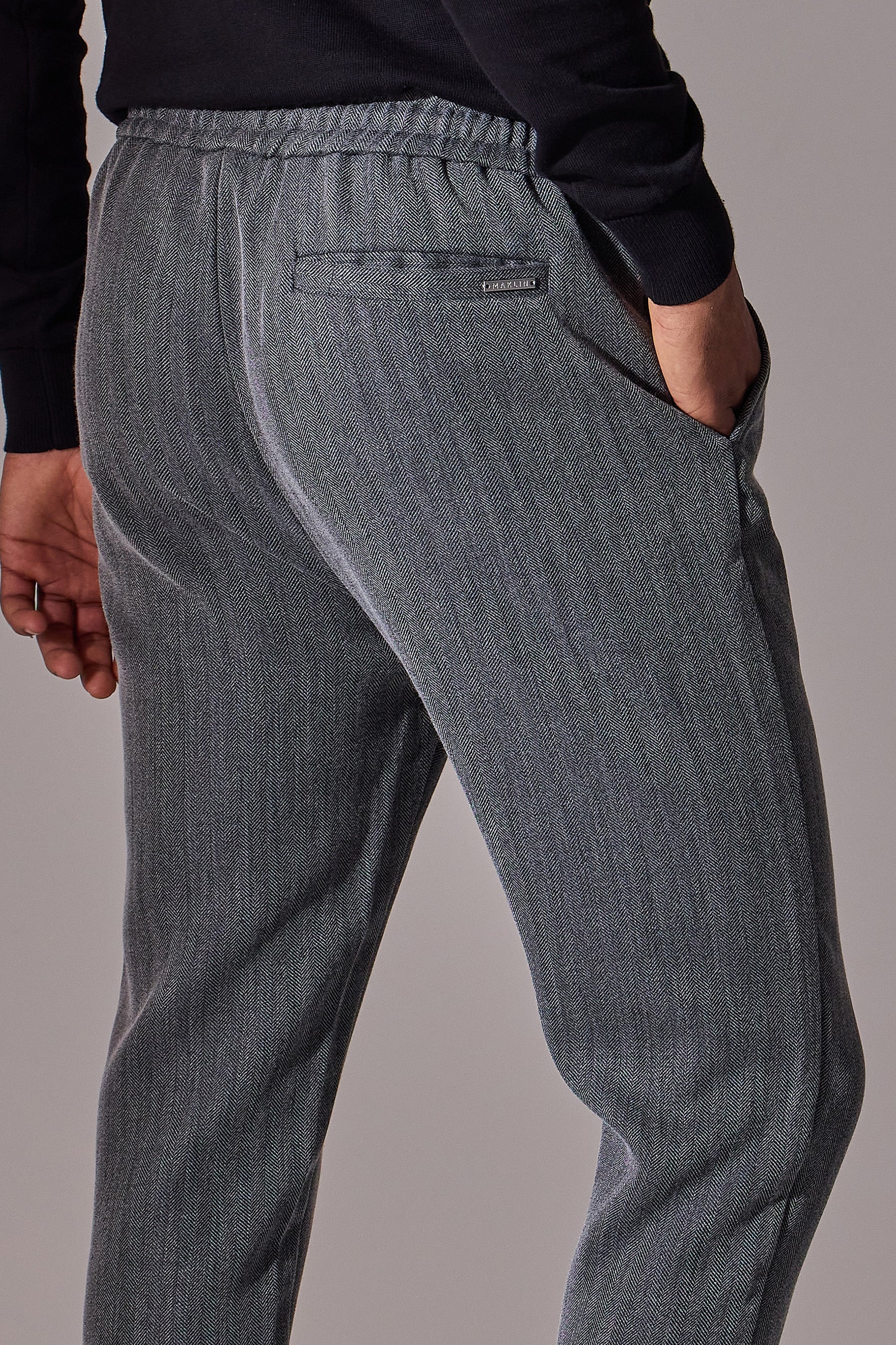 Herringbone smart joggers in grey. Maklin Clothing. Menswear.