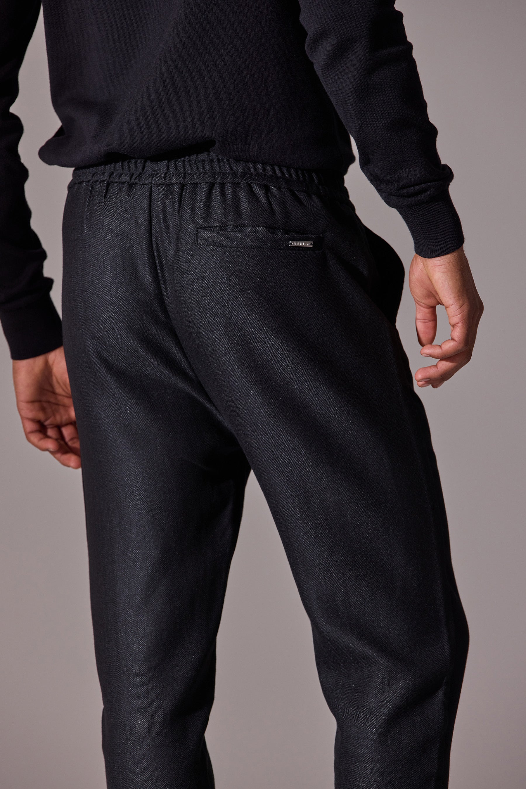 Herringbone smart joggers, black colour for men. From Maklin Clothing
