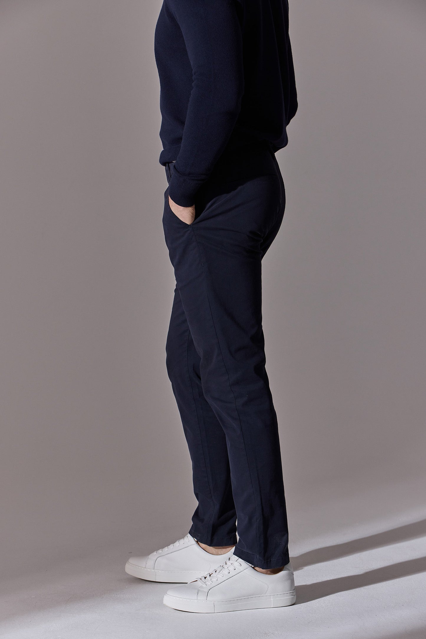 Slim fit chino trousers for men. Menswear. Maklin Clothing. Navy blue colour