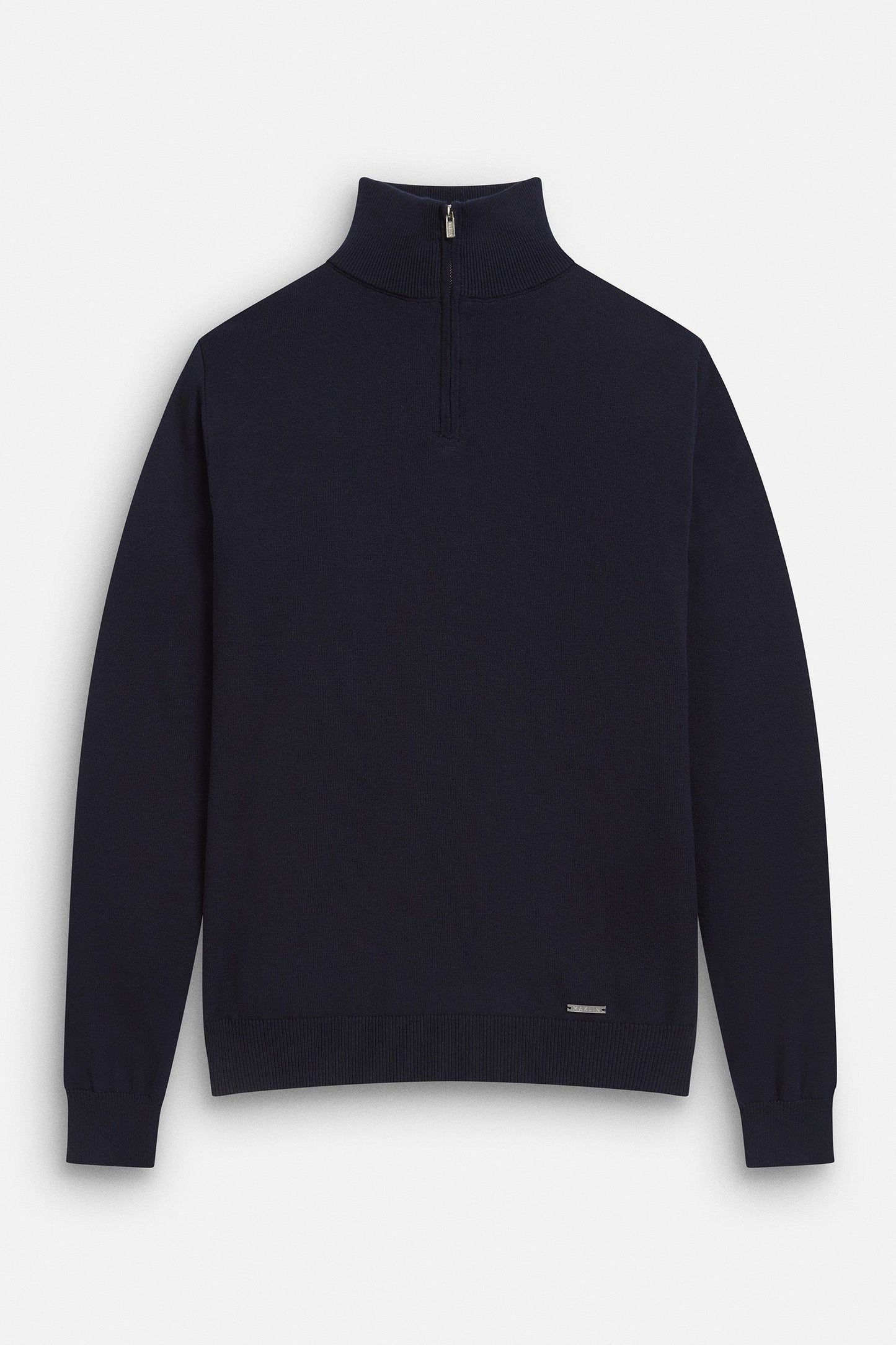 Men's cotton jumper, navy blue, with zip. From Maklin Clothing.