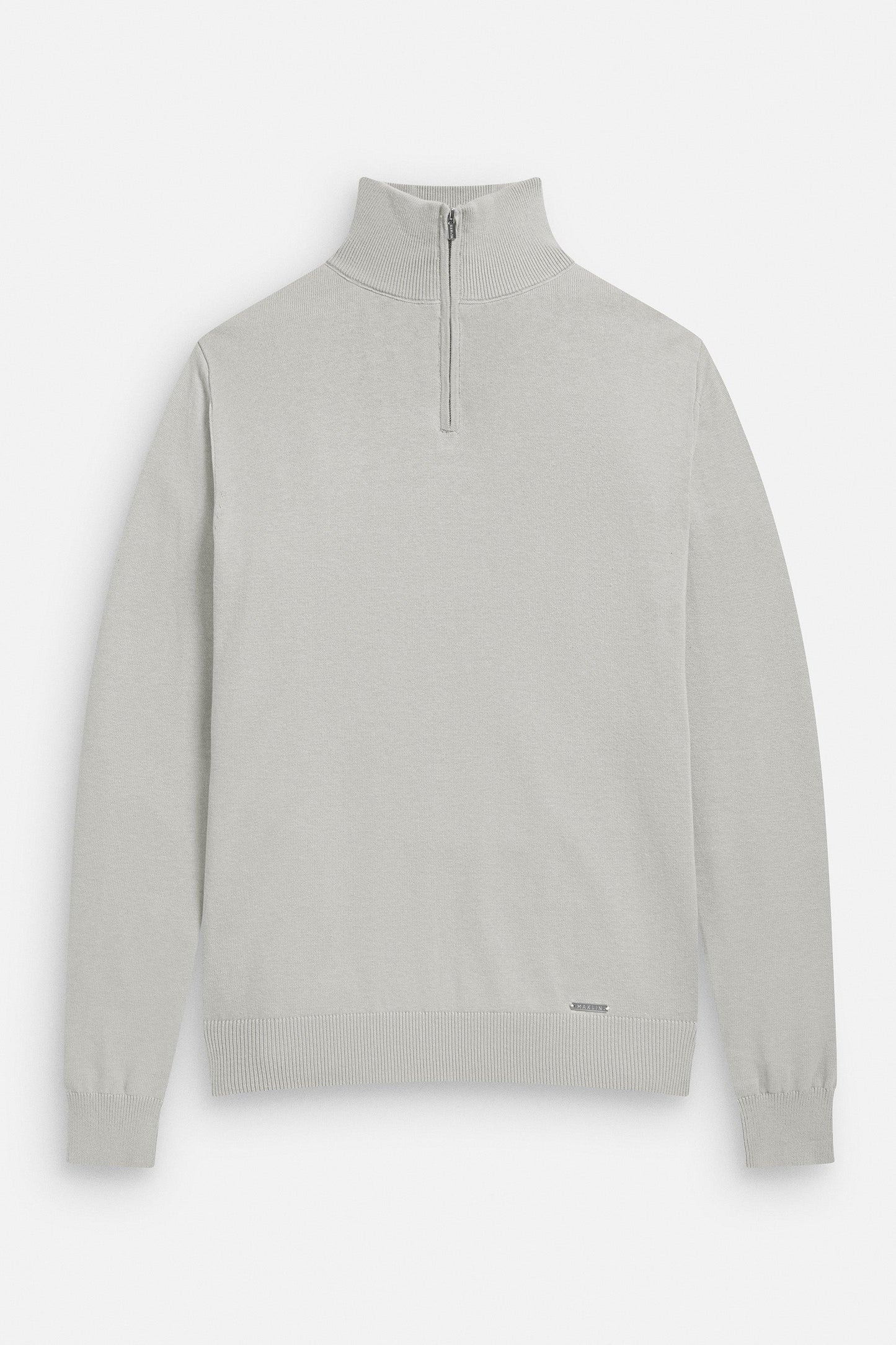 Men's cotton jumper, stone coloured with zip. From Maklin clothing.