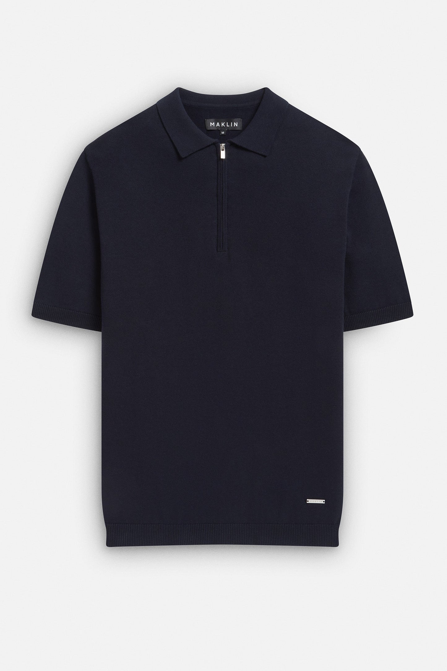 Men's navy blue polo shirt, short sleeve with zip. From Maklin Clothing.
