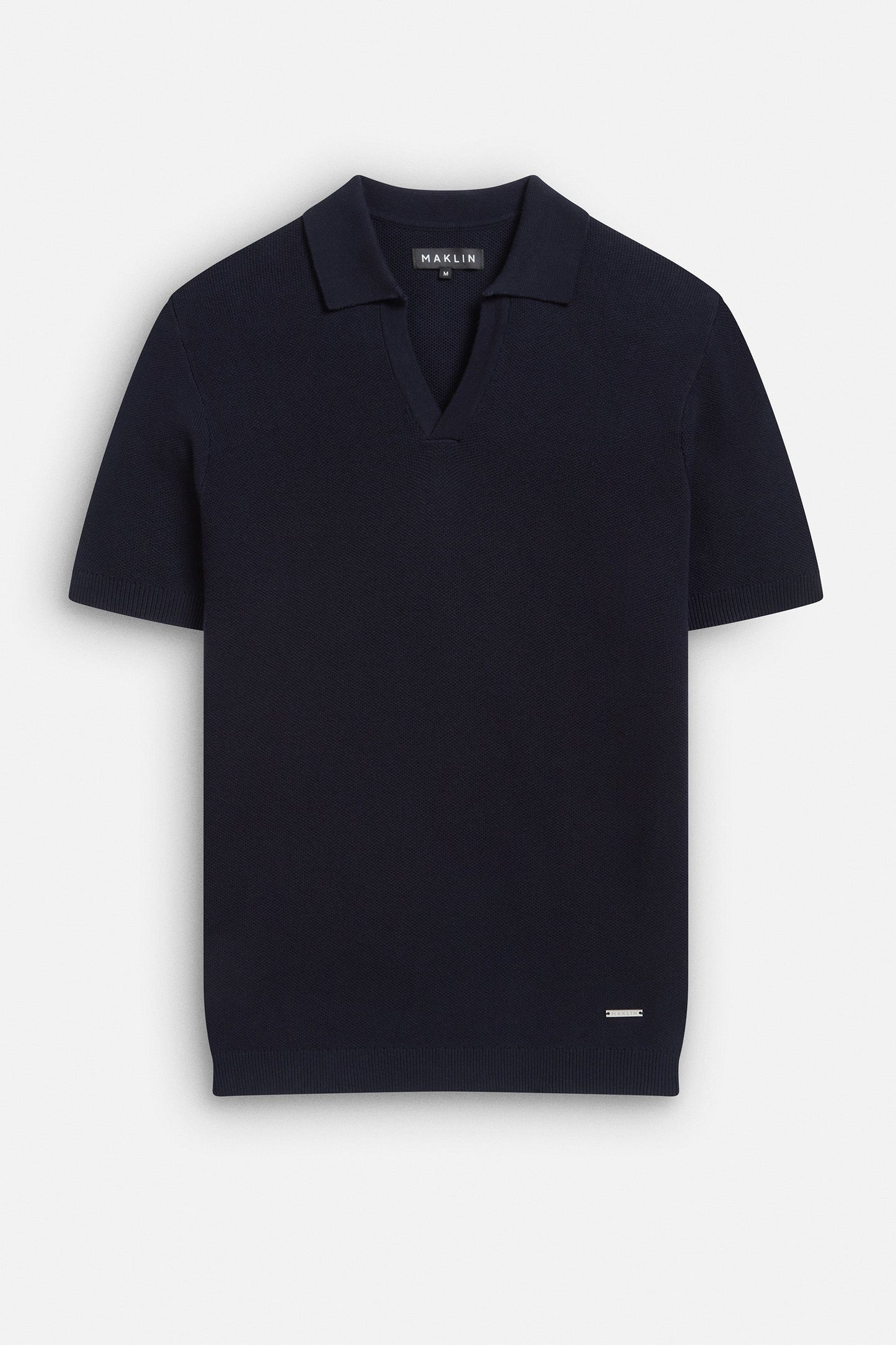Men's navy blue polo shirt, short sleeve, open collar, from Maklin Clothing