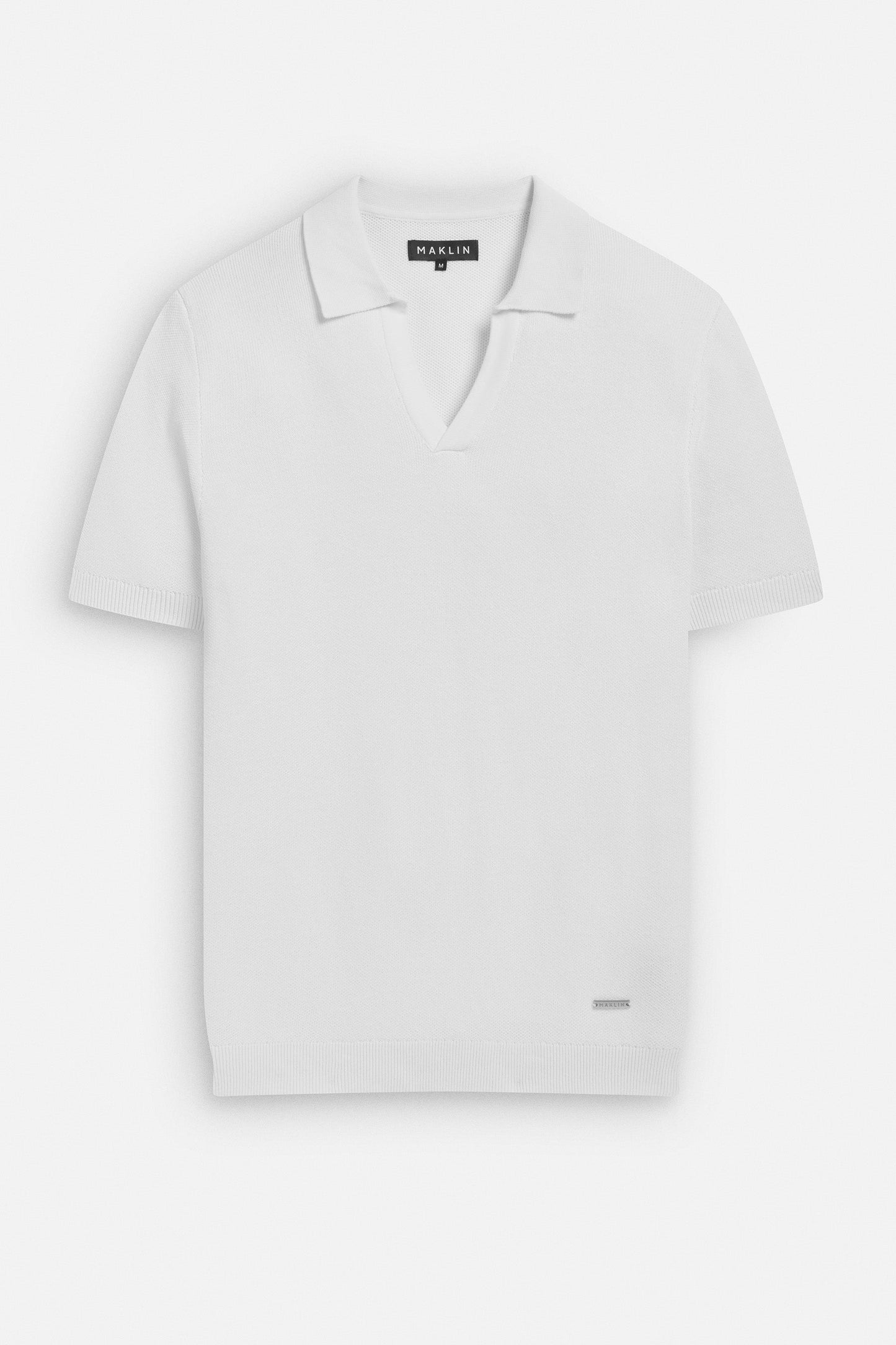 White polo shirt for men. Short sleeve, open collar, from Maklin Clothing
