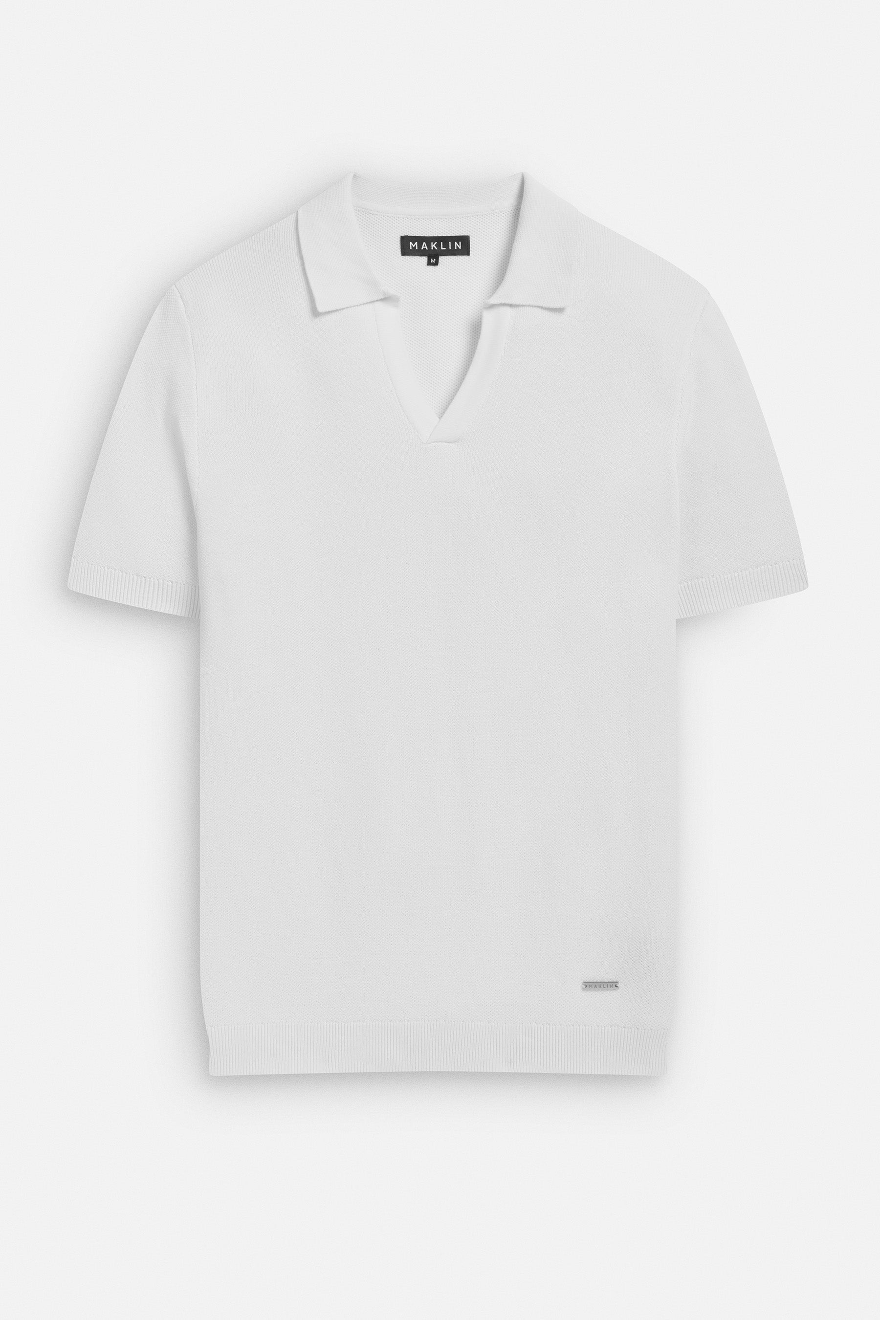 White polo shirt for men. Short sleeve, open collar, from Maklin Clothing