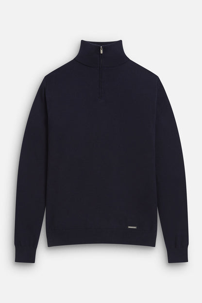 Men's cotton jumper, navy blue, with zip. From Maklin Clothing.